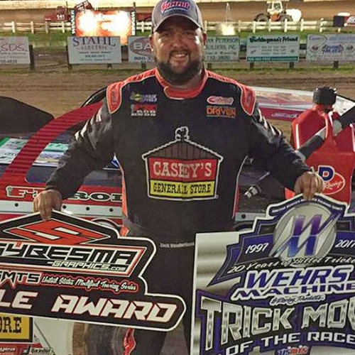 In addition to winning the race, Zack earned the Wehrs Machine & Racing Products Trick Move of the Race Award and Sybesma Graphics Pole Award during Round #2 of the USMTS Badgerland Summer Shootout presented by Prestige Custom Cabinetry at the 141 Speedway in Francis Creek, Wis., on Wednesday, July 12, 2017.